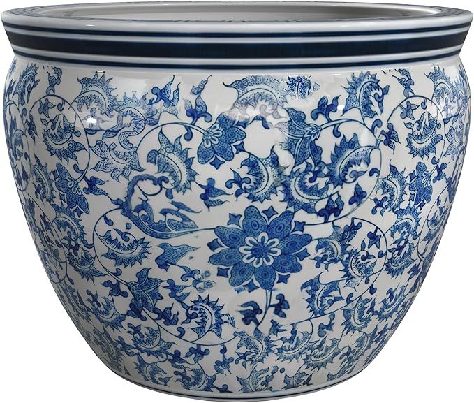 Red Lantern 10" Fishbowl - Blue and White Floral