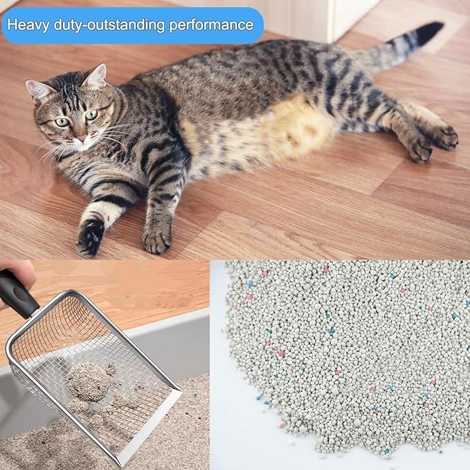 itPlus Cat Litter Scoop, Stainless Steel Cats Sturdy Mesh Scooper Kitty Metal Scooper Long Handle Scooper Shovel Sifter for All Litter Types Metal Cat Scooper for Litter Box