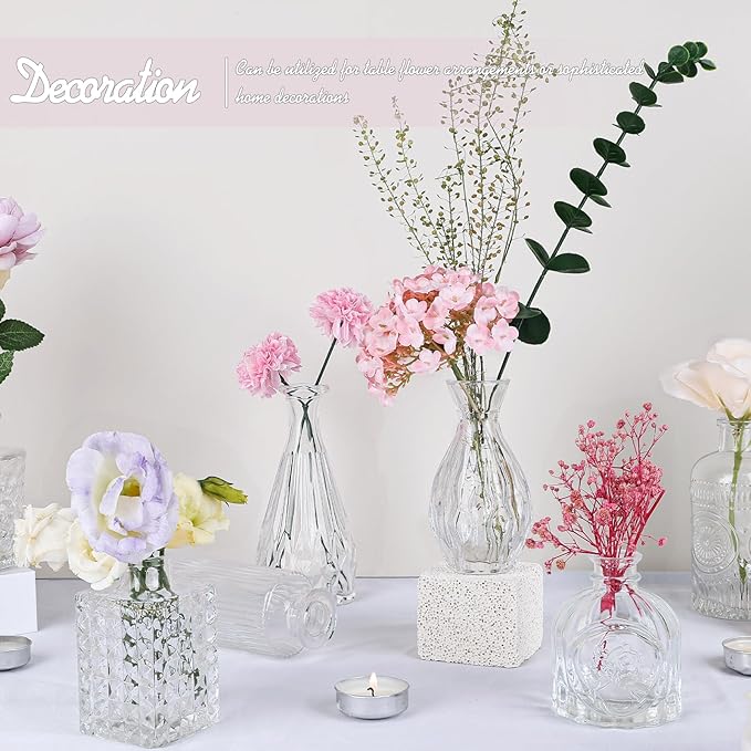 TBWIND Glass Bud Vase Set of 24, Small Clear Flower Vases for Centerpieces in Bulk, Mini Vintage Vase for Wedding Decor, and Home Table Décor