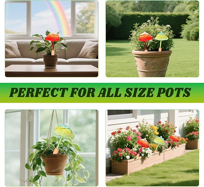 3 Pcs Plant Watering Globes Rainbow Cloud,Self Watering Globes with Watering Spikes,Self Watering Planter Insert for Travel Vacation,Glass Watering Bulbs for Indoor & Outdoor Plant