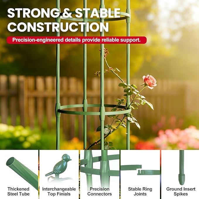Garden Obelisk Trellis for Climbing Plants Outdoor, 5 FT Garden Trellis Plastic Coated Metal Plant Support for Indoor Outdoor, Tall Decorative Trellis for Roses, Flowers, Vines, Potted Plants