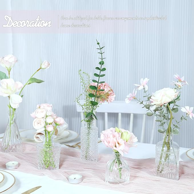 TBWIND Glass Bud Vase Set of 5, Small Clear Flower Vases for Centerpieces in Bulk, Mini Vintage Vase for Wedding Decor, and Home Table Décor