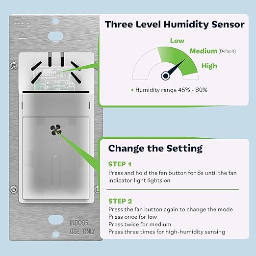 TOPGREENER Humidity Sensor and Fan Control Switch, Ventilation Fan Humidity Sensor Switch, Neutral Wire Required, TDHS5, 2-Pack (Wall Plate Included)