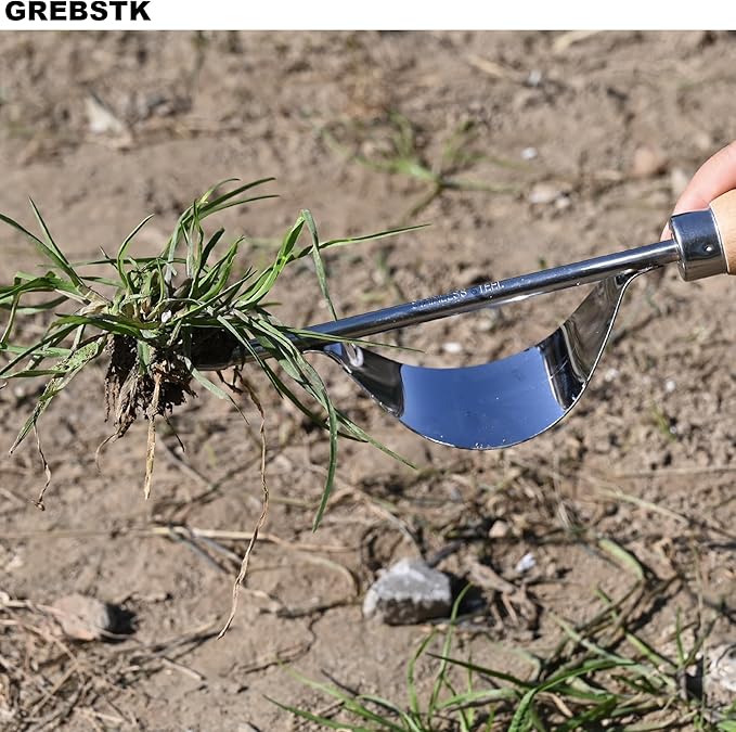 GREBSTK Hand Fork Stainless Steel Beech Handle Garden Tool Hand Weeder Fork for Aerating, Planting, Spreading Mulch, Weeding, Loosening, Transplanting Soil