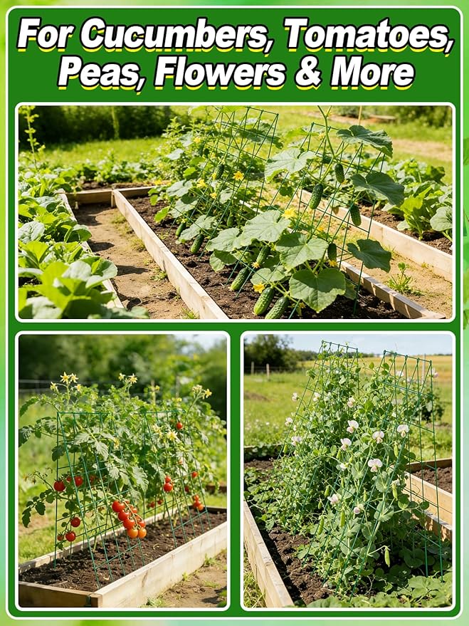 2 Sets Cucumber Trellis for Raised Garden Bed - 4.5mm Wire Heavy Duty Weather-Resistant Foldable A-Frame Metal Plant Support for Squash Pole Bean Climbing Plants Vegetables Outdoor, 39'' L x 15.7'' W