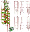 Thealyn Tomato Cages 6 Packs 57 Inches (H) Plant Stand with 164 Feet Twist Ties, Heavy Duty Garden Plants Support for Tomatoes, Cucumber, and Other Climbing Plants (Red)
