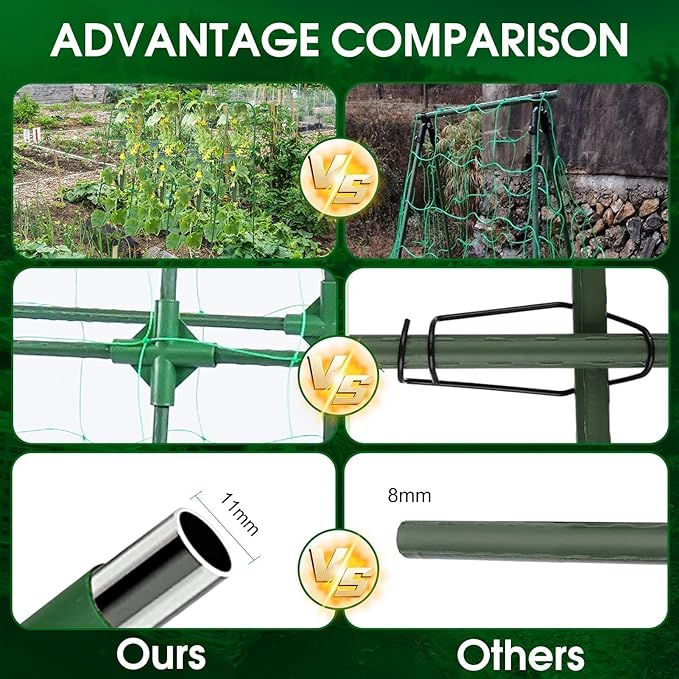 OTOSUNNY Garden Trellis for Climbing Plants Outdoor, Cucumber Trellis for Raised Bed Garden, Arch Trellis Support for Cucumbers Tomatoes Beans Peas, 50x48 inch, Metal Trellis with Netting, Green