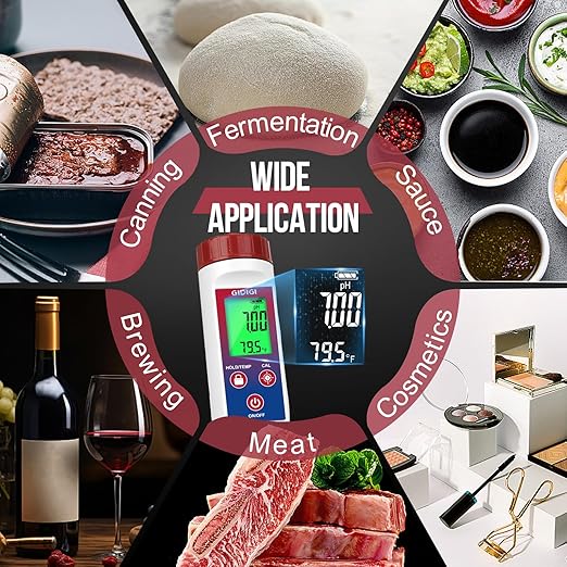 Smart pH Meter for Food, GIDIGI Digital Food pH Tester, Accurate Canning pH Test Kits with ATC, Professional Fermenting pH Test Pen, Spear pH Probe for Bread Cheese Sushi Rice Sourdough Sauce Meat