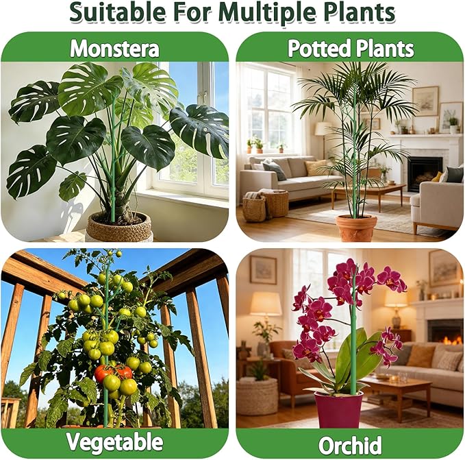 Telescoping Monstera Plant Support Stakes,17IN to 43IN Detachable Branch Plant Sticks Support Tall for Indoor Outdoor Climbing Plants,Adjustable Length Plant Accessories for Potted Plant-2 Pack