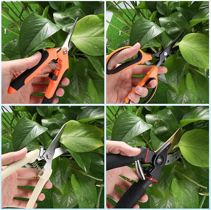 HARFINGTON Pruning Shears 6.5" Stainless Steel Gardening Hand Scissors with Straight Precision Blades & Lock Garden Clippers for Cutting Flowers Trimming Plants, Green