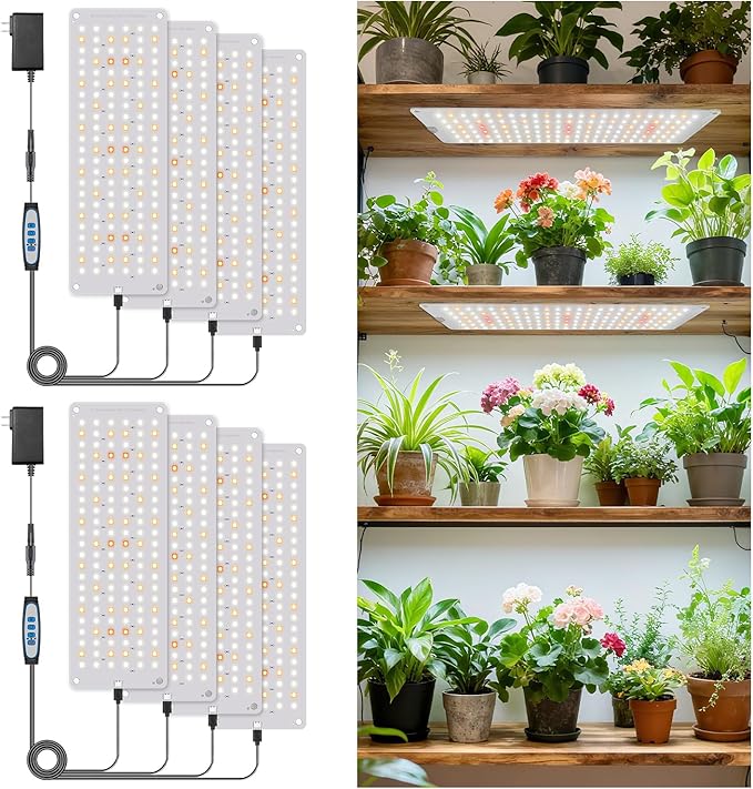 Aumtrly Grow Light, 1104 LED Full Spectrum Plant Lights for Indoor Growing Plants, Grow Lamp for Seed Starting (4 Panel/2 Pack) with UL Adapter, 6/12/16H Timer, 3 Light Modes, 5 Dimmable