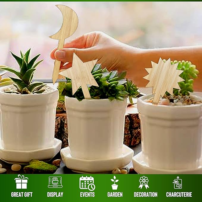 Celestial Bamboo Plant Labels 60Pcs Plant Tags Plants Outdoor Garden Markers Vegetable Seedling Label Plant Name Sign Indoor Waterproof with Bonus a Pen（4 * 2.4 Inch） -20 Sun -20 Star -20 Moon