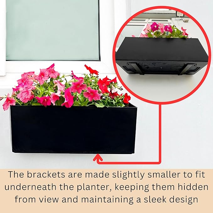 LaLaGreen Wall Planters for Outdoor (14 Inch, 4 Pack) Black Self Watering System Hanging Planter Box Flower Pot, Rectangular Wall Mount Indoor Vertical Living Garden Decoration Window Sill Herb Trendy