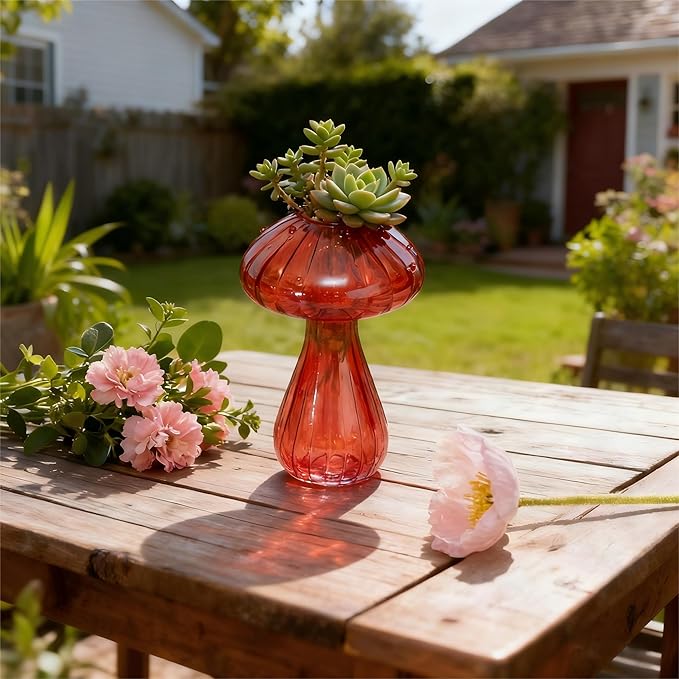 6 Pcs Colored Mushroom Glass Propagation Stations for Plant Lovers, Hydroponic Bud Vase Plant Propagation Stations Decor, Glass Terrariums for Indoor Plants, Cute Mushroom Vase Office Decor