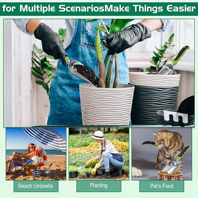 2 Pcs Soil Scoop 13.39 x 3.82 Inch Aluminum Transplanter Trowel Bend Proof Garden Tools Large Heavy Duty Hand Shovel with Comfort Soft Non Slip Grip Handle Garden Gifts for Digging Fertilizer (Green)