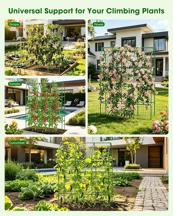 65" Cucumber Trellis for Climbing Plants Outdoor, Metal Garden Trellis for Raised Bed, Plant Support Structures with Netting for Cucumbers Tomatoes Beans Peas (50 * 17 * 65inch(L*W*H), Trellis)