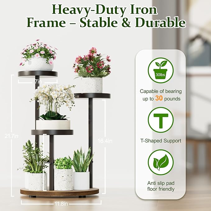 3 Tiered Tall Plant Stand for Indoor, Metal Plant Shelf Tiered Flower Pot Stands, Corner Plant Table for Patio Garden Balcony Living Room Bedroom