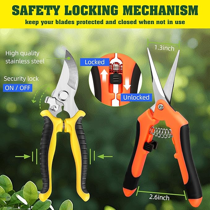 EWPJDK 4 Pack Garden Pruning Shears, Stainless Steel Garden Shears, Gardening Shears, Garden Scissors, Clippers, Pruning Snips, Pruning Shears for Gardening Tools (4PCS Yellow Orange Green)