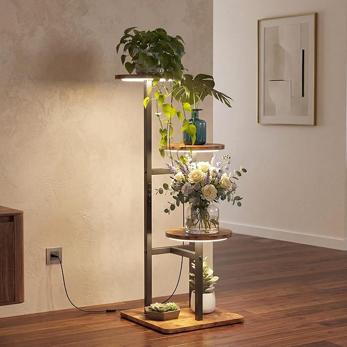 3 Tier Plant Stand Indoor with Grow Light, Tiered Plant Stands for Indoor Plants Multiple, Corner Flower Stand for Living Room, Multi-Layer Vintage Design Plant Shelf