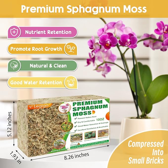 Legigo 10OZ Premium Sphagnum Moss for Plants 12QT Natural Long Fiber Moss Dried, Plant Moss for Orchid Repotting, Potted Plants, Succulents, Reptiles