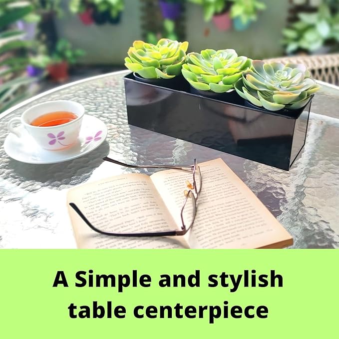 LaLaGreen Indoor Wall Planter - 3 Pack, 16 Inch Large Wall Mounted Succulent Planters, Black Rectangular Metal Hanging Flower Pot, Long Window Sill Plant Box Boho Minimalist Decor Floating Shelve