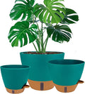8/10/12 Inch Self Watering Pots for Indoor/Outdoor Plants - Large Plastic Planter with Drainage Holes, Water Level Indicator & Deep Reservoir, Modern Decorative Flower Pots (Turquoise)