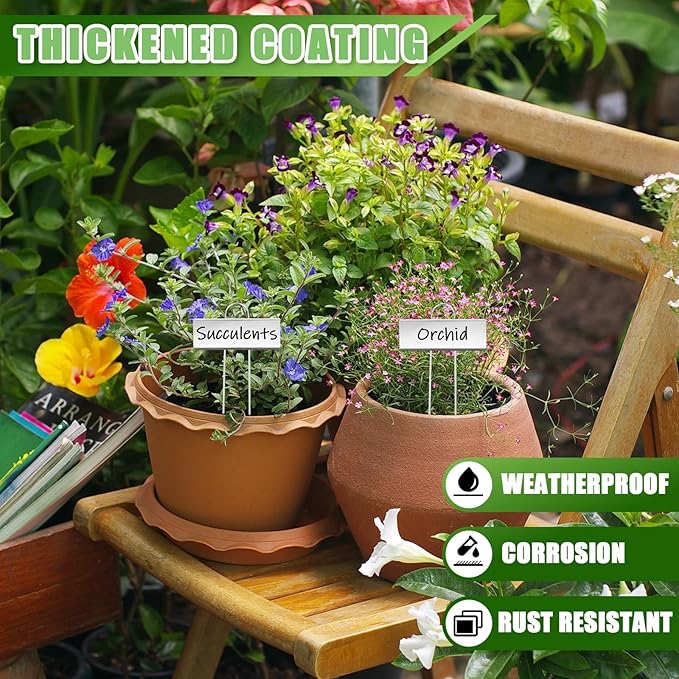 Maitys 38 Pcs Metal Plant Labels Garden Markers Outdoor Weatherproof 10.6 Inch Stainless Steel Nursery Tags Reusable Bulk with Pens for Flower Fruit Vegetable Seedling (Silver Label with Black Ink)