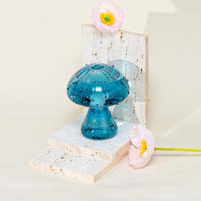 6 Pcs Colored Mushroom Glass Propagation Stations for Plant Lovers, Hydroponic Bud Vase Plant Propagation Stations Decor, Glass Terrariums for Indoor Plants, Cute Mushroom Vase Office Decor