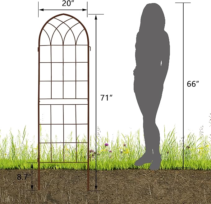 LZRS 2 Pack Rustic Iron Arch Decoration Garden Trellis with Black Metal Coating – Perfect for Supporting Climbing Plants Outdoor, Roses, Vines, Flowers, and Vegetables,Brown