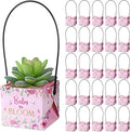 Soaoo 60 Pcs Succulent Baby Shower Favors Bulk Grow Succulents Wrap Bags with Handles Baby in Bloom Plants Paper Pots Gift Boxes Decorations Supplies Plants not Included Fits 2 Inch Pots(Pink Flower)