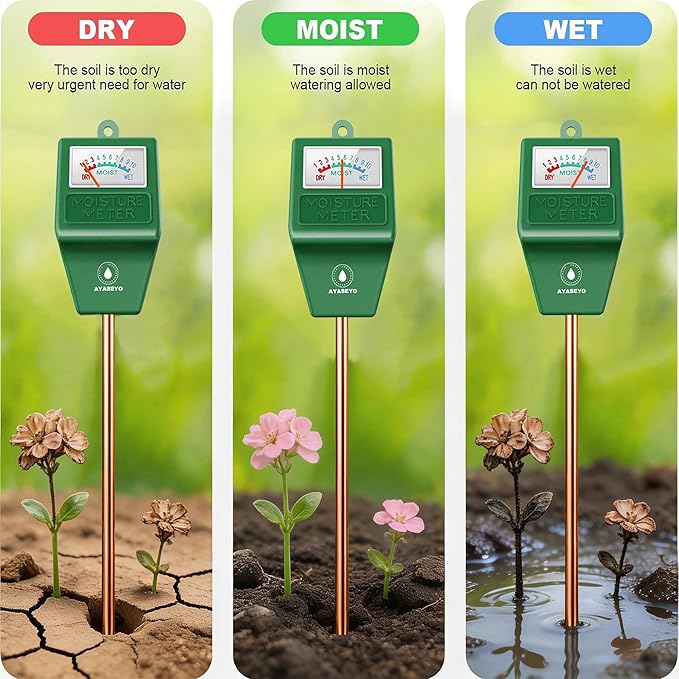 Soil Moisture Meter Garden Tools Set - 4 in 1 Plant Water Meter with Mini Shovel, Trowel & Hand Rake for Indoor Outdoor Plants, Succulents, Bonsai, Houseplants