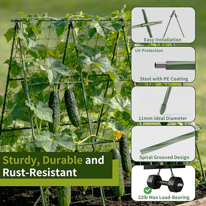Miory Cucumber Trellis, 48"x48" A-Frame Trellis for Raised Bed, Garden Trellis for Climbing Plants Outdoor, Plant Support for Vegetables Vines