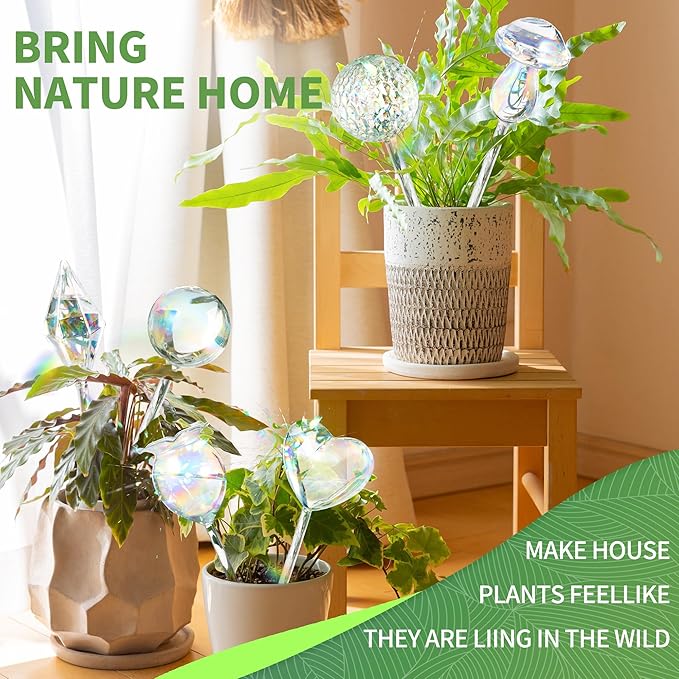 Indoor Pot Automatic Watering Flower Ball, Pot Automatic Watering Glass Ball, Rainbow Striped Love Shaped Glass Watering System 2 Sets, Home Interior Decoration, Plant Accessories