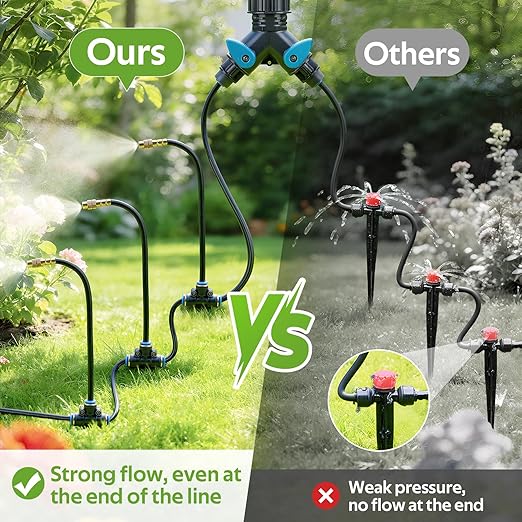 HIRALIY 360° Adjustable Drip Irrigation System 100FT, 1/4" Tubing with Adjustable Copper Nozzles, Automatic Atomizing Watering Kit for Garden, Yard, Lawn, Greenhouse & Potted Plants