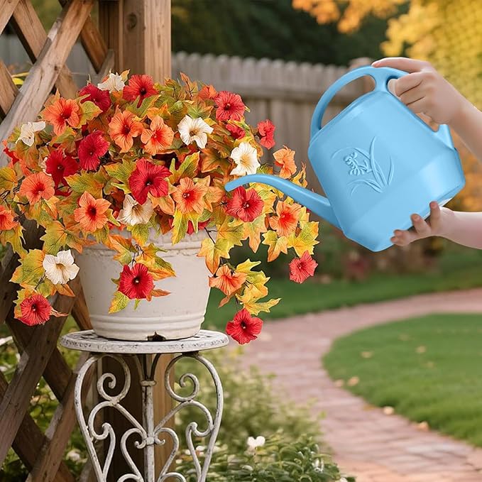 Hand Plastic Watering Can - for Indoor and Outdoor Home Garden Plants - with Long Spout - SkyBlue - 1/2 Gallon