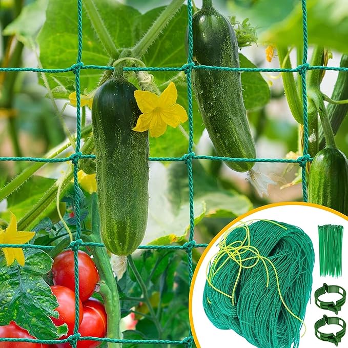 Garden Trellis Netting for Climbing Plants Outdoor, 6.6x16.4 FT Plant Netting for Cucumber, Tomato, 27 Strands Trellis Net with 4x4 Inch Mesh as Vegetable Netting for Grape, Bean, Pond
