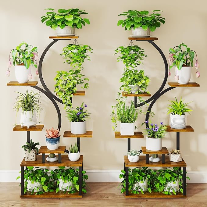 Plant Stand Indoor with Grow Light, 8 Tiered 62" indoor plant stand for Plants Multiple, S-Shaped Metal Plant Shelf Display Rack Holder, Indoor Outdoor Plant Stands (2 pack)