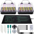 2 Sets 40 Cell Seed Starter Tray with Grow Lights and Heat Mat, Seed Starter Kit with 5.9” Humidity Dome and Vents, Indoor Plant Germination Trays, Seedling Startering Trays for Faster Germination