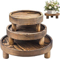 3 Pcs Wooden Risers for Display, Round Wood Riser Plant Stand 5/6/8" Pedestal Stand, Flower Pot Holder Small Planter Tray for Kitchen Home Décor (Brown)