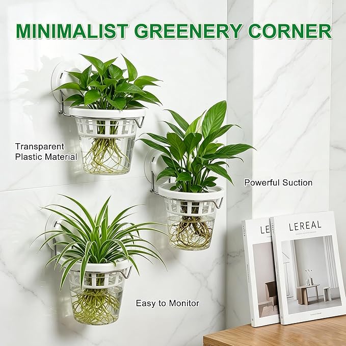 3 Pcs Window Propagation Stations Plastic Wall Hanging Planter with Suction Cup Holder Window Mounted Plant for Hydroponics Plants, Home, Office, Bathroom, Living Room Decor and Any Smooth Surface