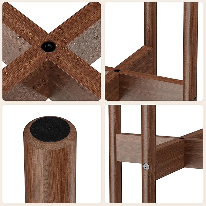 ALIGADO Bamboo Plant Stand Indoor, for Up to 12 Inch Pots, Built to Fit Corners, Sturdy & Stable Design, Walnut Finish