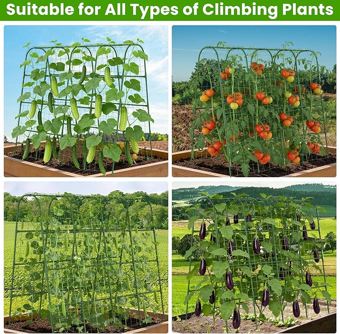 Cucumber Trellis for Raised Bed, U-Shape Garden Trellis for Climbing Plants Outdoor, Metal Arch Vegetables Trellis, Plant Support for Grape Vine Beans Squash Peas Flower