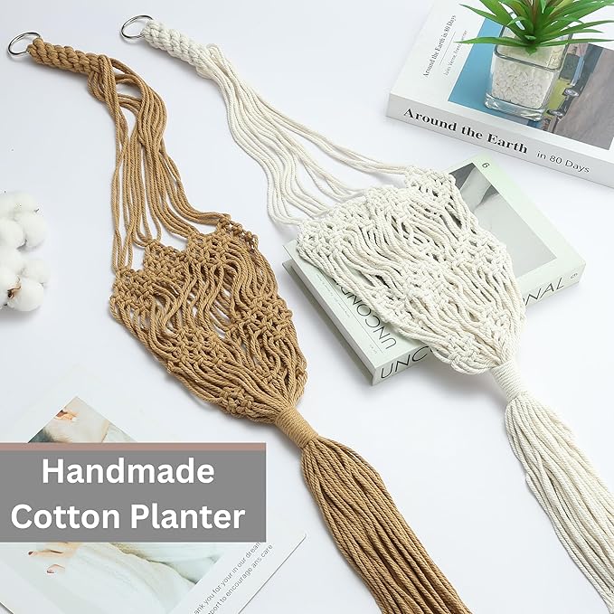 2 Pack Macrame Planter Hanger for up to 8" Pot, Indoor Hanging Planter | Plant Hanger Indoor, Hanging Plants Holder Basket | No Plant or Pot Included