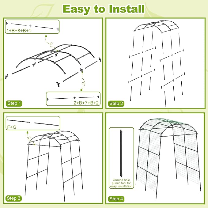 Miory Garden Arch Trellis for Climbing Plants Outdoor, Cucumber Trellis for Raised Bed, Steel with UV-Resistant PE Coated Plants Support Trellis (71 x 83 Inch)