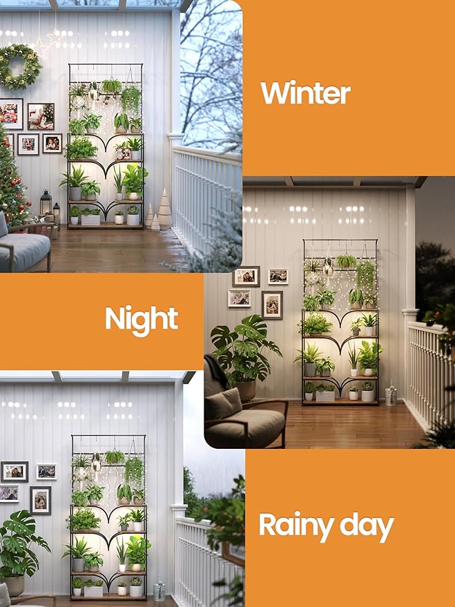 Plant Stand Indoor with Grow Lights - 78" Tall Metal Plant Rack with Adjustable Shelf, Large Flower Shelf for Living Room, Corner Display