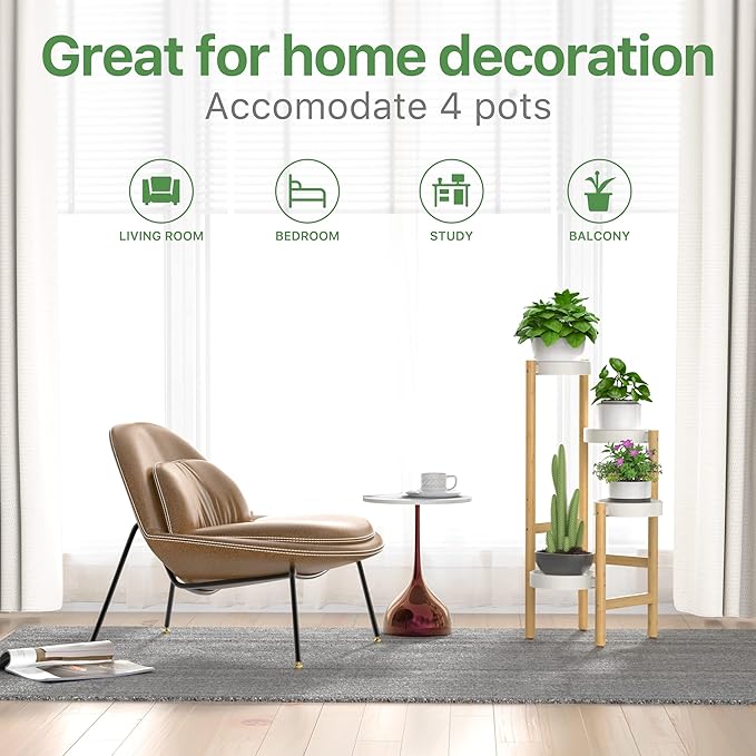 Bamboo Plant Stands for Indoor Plants, Tall Plant Stands for Corner Plant Shelf Multiple Flower Holder for Indoor Outdoor Garden Patio Balcony Living Room (4-tier)