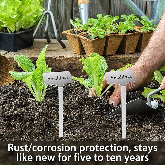 304 Stainless Steel Plant Label, 10 Waterproof Metal Plant Label Stakes and Marker Pen, 7.87" Garden Markers for Outdoor Indoor Plants Identification.