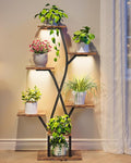 CHOEZON Plant Stand Indoor with Grow Light, 7-Tier Flower Plant Holder, 46.5” Tall Corner Plant Display Rack, Dimmable Grow Light with Timer, Rustic Brown and Black TCJ40DBF