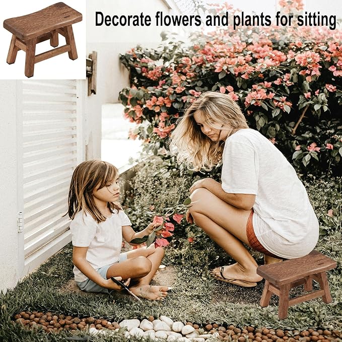 Solid Wood Step Stool, Rustic Small Wooden Stool for Adults, Kids and Toddlers, Mini Bench Plant Stand Fishing Stool for High Beds, Kitchen, Bathroom, Closet, Sink