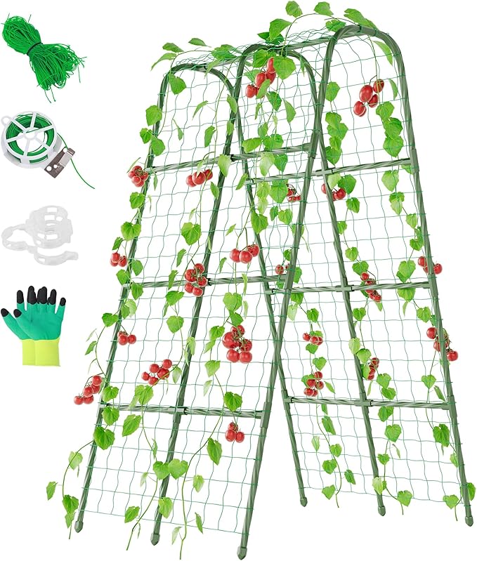 Miory Cucumber Trellis, 63" Tall U-Shape Trellis for Raised Bed, Garden Arch Trellis for Climbing Plants Outdoor, Plant Support for Vines, Steel with PE Coated (32" Lx32 Wx63 H)